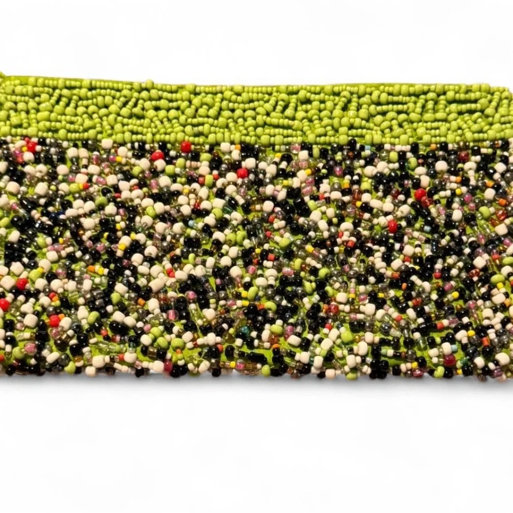 Beaded Clutch Bag - Green and Multicolor